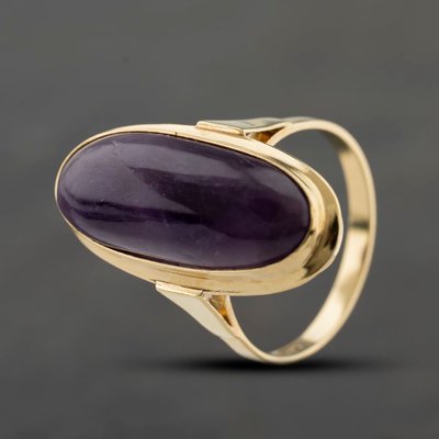 Second Hand Yellow Gold Amethyst Oblong Cabachon Cut Dress Ring 41104375