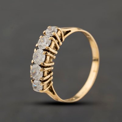 Second Hand 9ct Yellow Gold Cubic Zirconia Five Stone Half Eternity Ring 41104406
