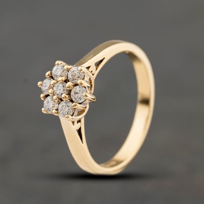 Second Hand 9ct Yellow Gold Cubic Zirconia Seven Stone Cluster Ring 41104468