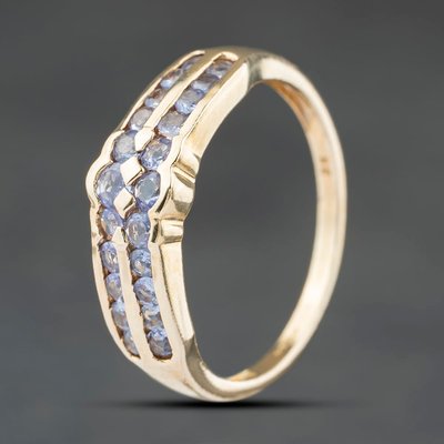 Second Hand 9ct Yellow Gold Tanzanite Two Row Dress Ring 41104500
