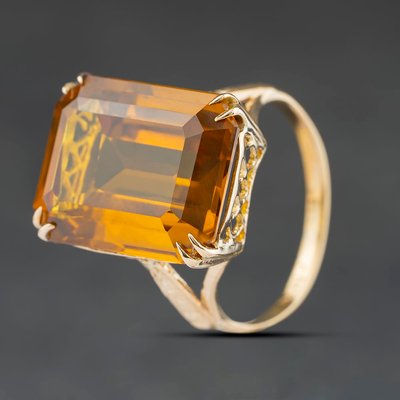 Second Hand Yellow Gold Synthetic Yellow Sapphire Large Oblong Dress Ring 41104529