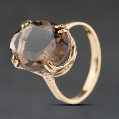 Second Hand 9ct Yellow Gold Smoky Quartz Large Oval Dress Ring 41104532