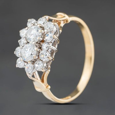 Second Hand 9ct Yellow Gold Cubic Zirconia Double Cluster Ring 41104549
