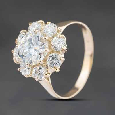 Second Hand 9ct Yellow Gold Cubic Zirconia Large Flower Cluster Ring 41104560