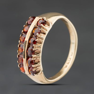 Second Hand 9ct Yellow Gold Garnet Two Row Dress Ring 41104569