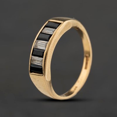 Second Hand 9ct Yellow Gold Sapphire & Cubic Zirconia Baguette Half Eternity Ring 41104663