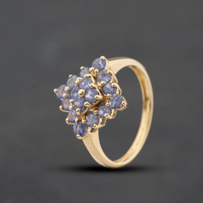 Second Hand 9ct Yellow Gold Tanzanite Sqaure Cluster Ring 41104707