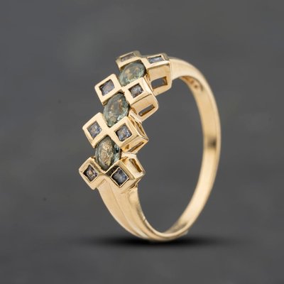 Second Hand 9ct Yellow Gold Green And Blue Sapphires Fancy Dress Ring 41104711
