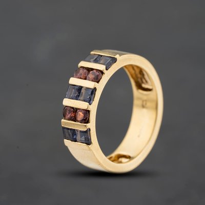 Second Hand 9ct Yellow Gold Tourmaline & Iolite Two Row Band Ring 41104725
