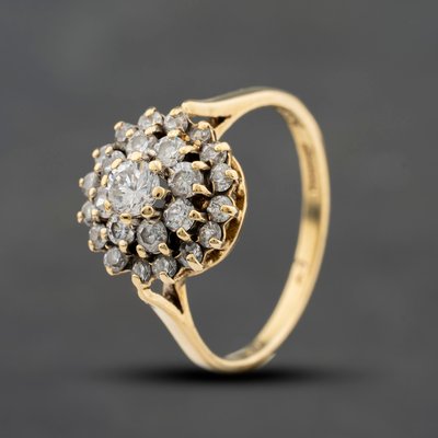 Second Hand 9ct Yellow Gold Cubic Zirconia Three Tier Cluster Ring 41104729