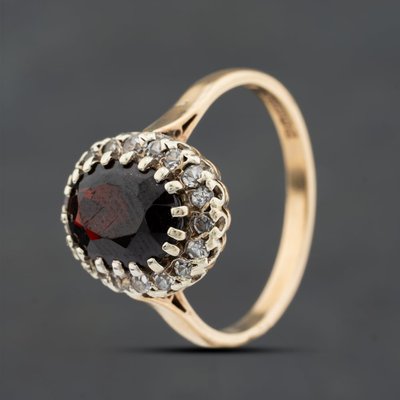Second Hand Vintage 9ct Yellow Gold White Spinel & Garnet Oval Cluster Ring 41104746