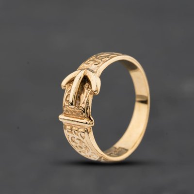 Second Hand 9ct Yellow Gold Patterned Buckle Ring 41104747
