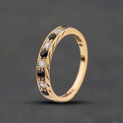 Second Hand 9ct Yellow Gold Sapphire & Cubic Zirconia Half Eternity Ring 41104763