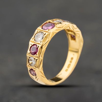 Second Hand Vintage 18ct Yellow Gold 0.40ct Ruby & 0.50ct Brilliant Cut Diamond Half Eternity Ring 41121028