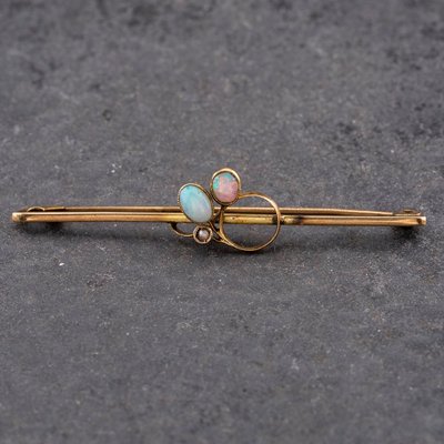 Second Hand Vintage Yellow Gold Opal & Seed Pearl Brooch