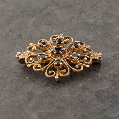 Second Hand 9ct Yellow Gold Sapphire Ornate Brooch 41131169