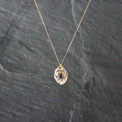 Second Hand 9ct Yellow Gold Topaz & Diamond Ornate Openwoerk Pendant & 18 Inch Curb Chain