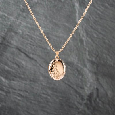 Second Hand 9ct Yellow Gold Half Engraved Locket Pendant & 16 Inch Prince Of Wales Chain 41142927