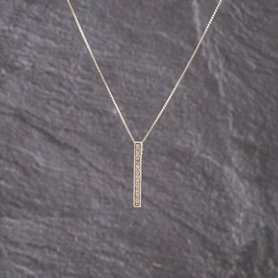 Second Hand 9ct White Gold Diamond Bar Drop Pendant & 19 Inch Box Chain