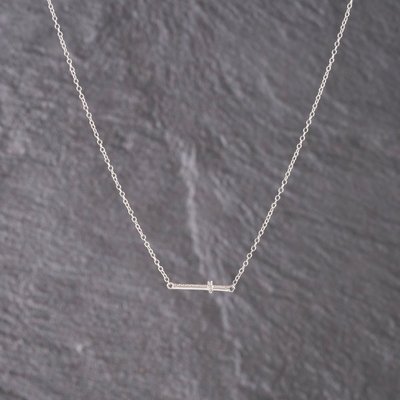 Second Hand White Gold Diamond Dainty Cross Choker Pendant & 15-17 Inch Trace Chain