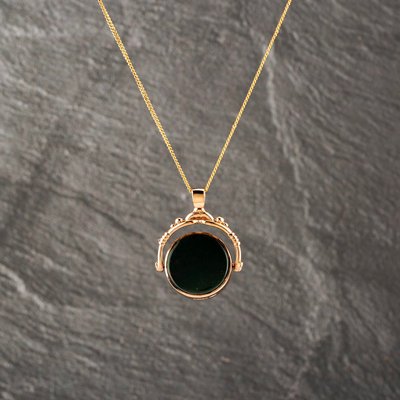 Second Hand Vintage 9ct Yellow Gold Multi Stone Round Swivel Pendant & 24 Inch Curb Chain 41143182