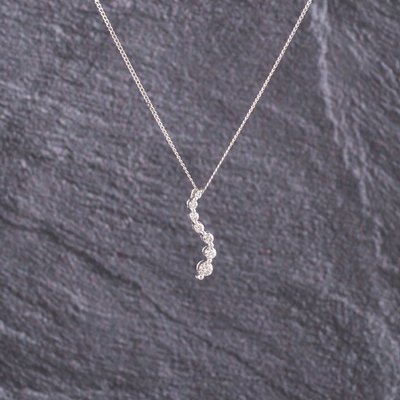 Second Hand 9ct White Gold 0.25ct Brilliant Cut Diamond Wave Dropper Pendant & 18 Inch Curb Chain