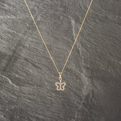 Second Hand 9ct Yellow Gold 0.20ct Brilliant Cut Diamond Butterfly Pendant & 18 Inch Curb Chain 41143221