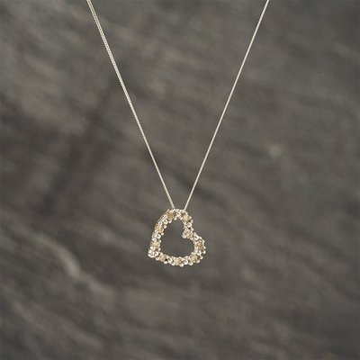 Second Hand 9ct Two Colour Gold 0.13ct Brilliant Cut Diamond Heart Slider Pendant & 18 Inch Curb Chain 41143226