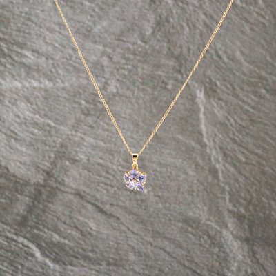 Second Hand 9ct Yellow Gold Tanzanite & 0.01ct Diamond Pendant & 20 Inch Curb Chain 41143228