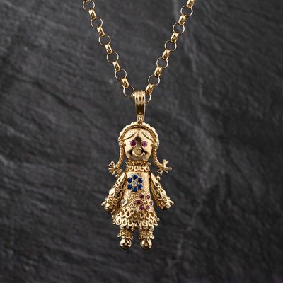 Second Hand 9ct Yellow Gold Cubic Zirconia Ragdoll Gemstone Pendant & 26 Inch Belcher Chain 41143442