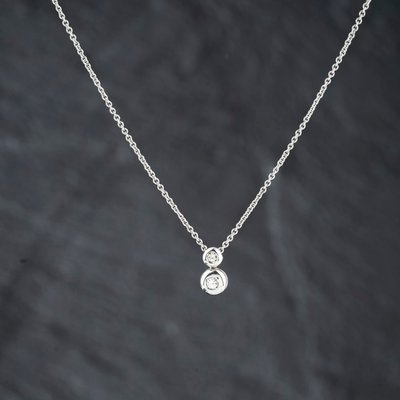 Second Hand 18ct White Gold 0.08ct Brilliant Cut Diamond Two Stone Pendant & 16 Inch Trace Chain 41143448
