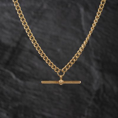Second Hand 9ct Yellow Gold T-Bar Pendant & 18 Inch Curb Chain 41143500