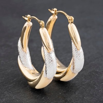 Second Hand Two Colour Gold Large Patterned Creole Earrings