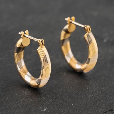 Second Hand Two Colour Gold 18.7mm Twist Pattern Hoop Earrings