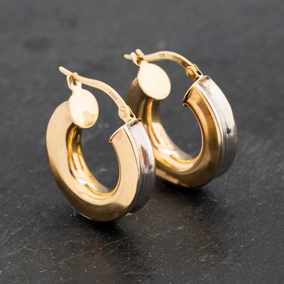 Second Hand 9ct Two Colour Gold 21.5mm Chunky Hoop Earrings