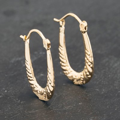 Second Hand Yellow Gold 23mm Oval Patterned Creole Earrings