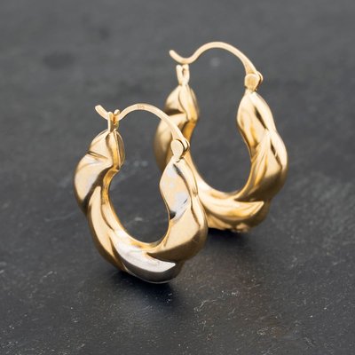 Second Hand Yellow Gold 23mm Embossed Creole Earrings
