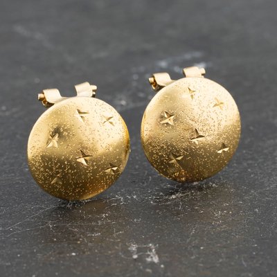 Second Hand 9ct Yellow Gold Patterned Disc Clip On Earrings