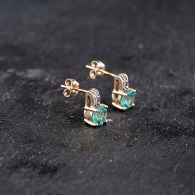 Second Hand 9ct Yellow Gold Glass & Cubic Zirconia 9.2mm Stud Earrings