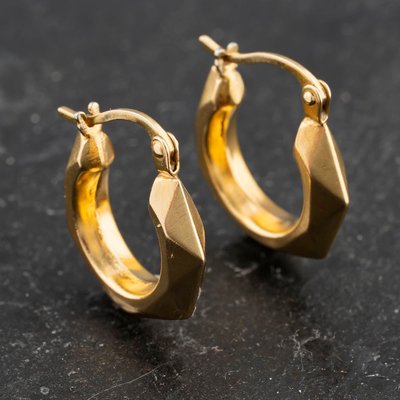 Second Hand Yellow Gold 16.5mm Faceted Creole Earrings