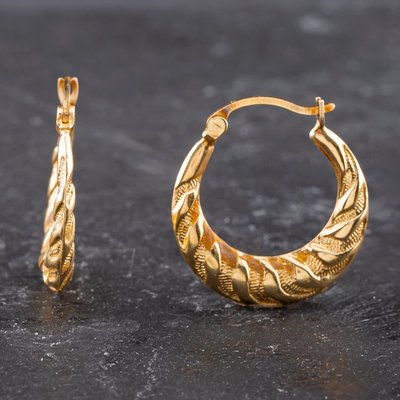 Second Hand Yellow Gold 21mm Patterned Creole Earrings