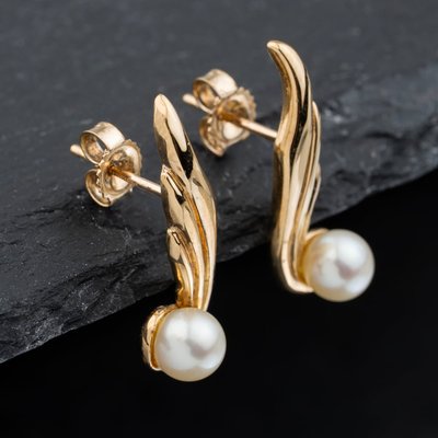 Second Hand 9ct Yellow Gold 20.6mm Cultured Pearl Stud Earrings