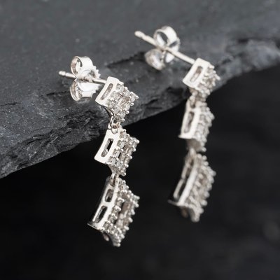 Second Hand 9ct White Gold 22mm Brilliant Cut Diamond Triple Graduated Square Dropper Earrings