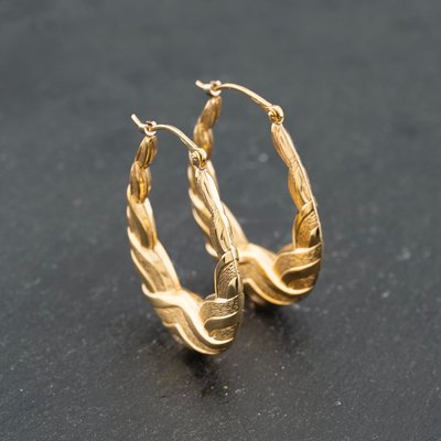 Second Hand Yellow Gold 37mm Patterned Embossed Creole Earrings