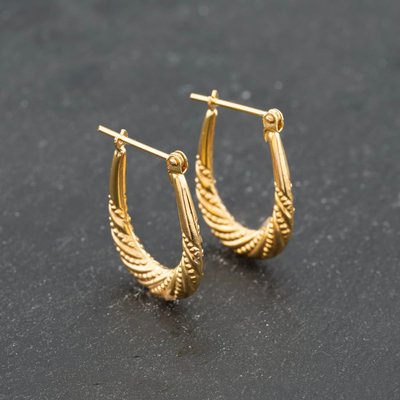 Second Hand Yellow Gold 23.4mm Oval Patterned Creole Earrings