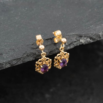 Second Hand 9ct Yellow Gold 17mm Amethyst Dropper Earrings
