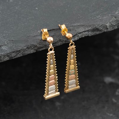 Second Hand 9ct Yellow Gold 32mm Ladder Design Dropper Earrings
