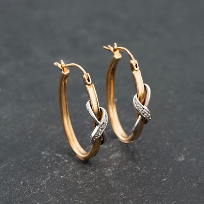 Second Hand 9ct Two Colour Gold 28.3mm Diamond Eternity Decoration Creole Earrings