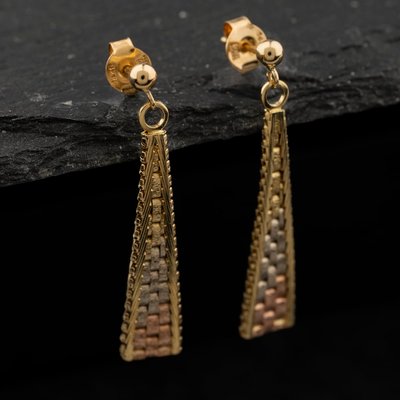 Second Hand 14ct Three Colour Gold Graduated 32mm Dropper Earrings 41173727