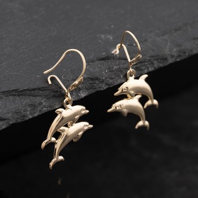 Second Hand Yellow Gold 30mm Dolphin Dropper Earrings